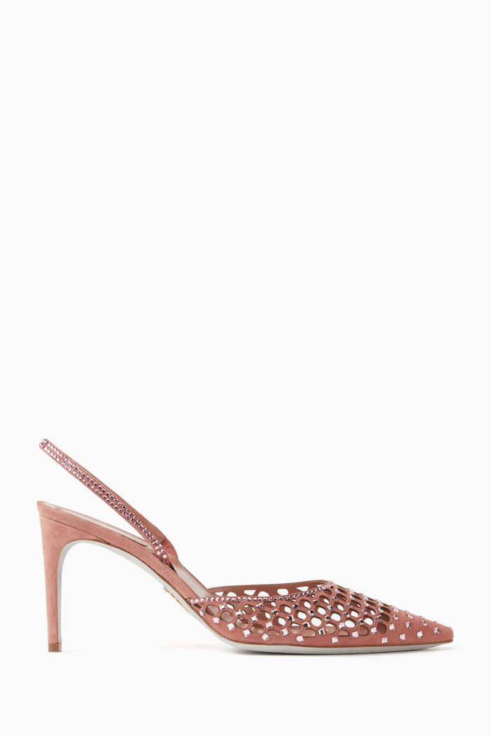 Laser-cut 80 Slingback Pumps in Suede, Pink