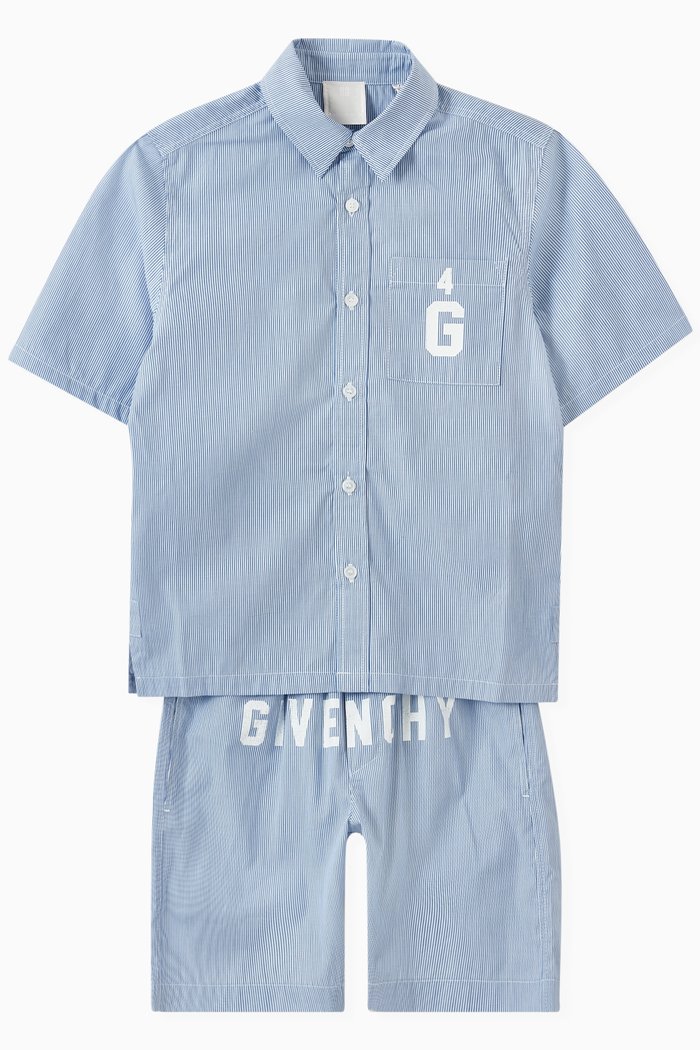 4G Striped Shirt & Shorts Set in Cotton, White