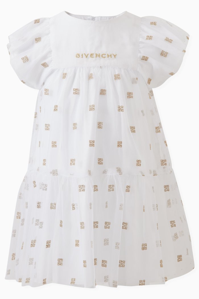 4G-embroidered Dress in Mesh, White