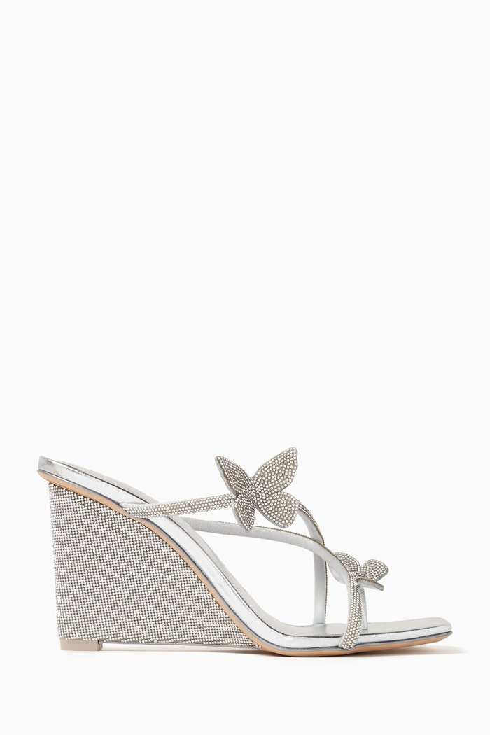 

Vanessa 90 Crystal-embellished Wedges in Metallic-leather, Silver