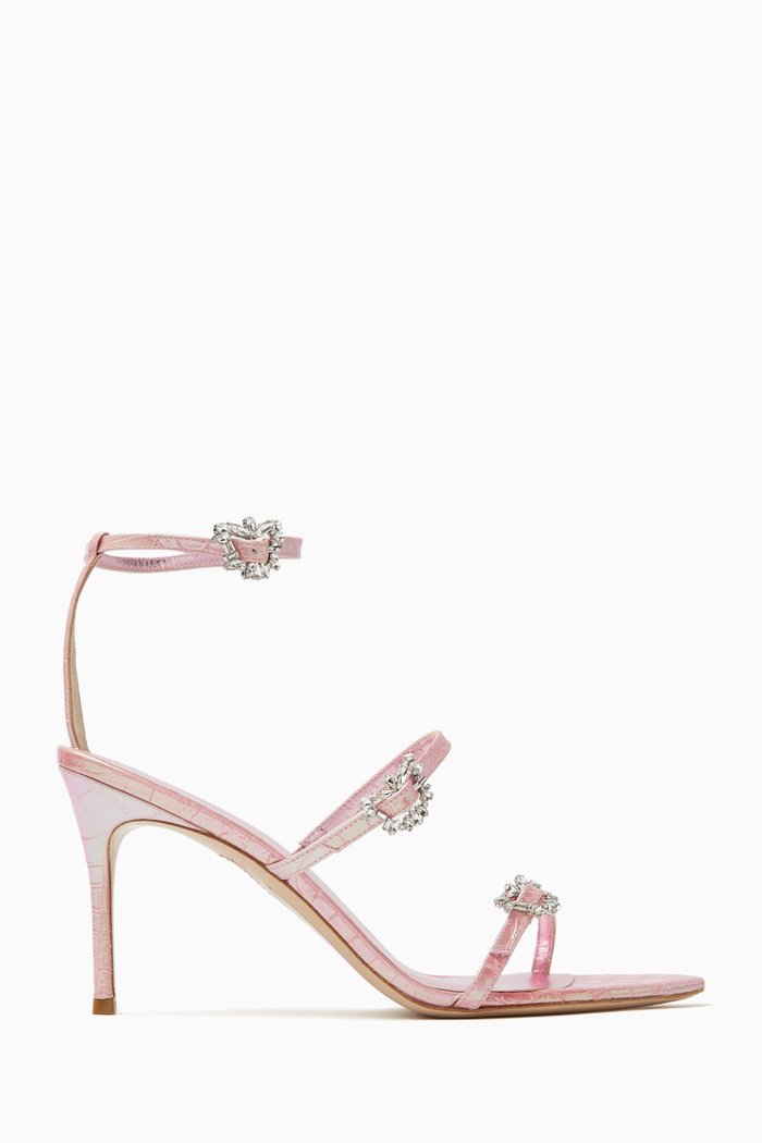 

Grace 85 Butterfly-buckled Sandals in Croc-embossed Leather, Pink