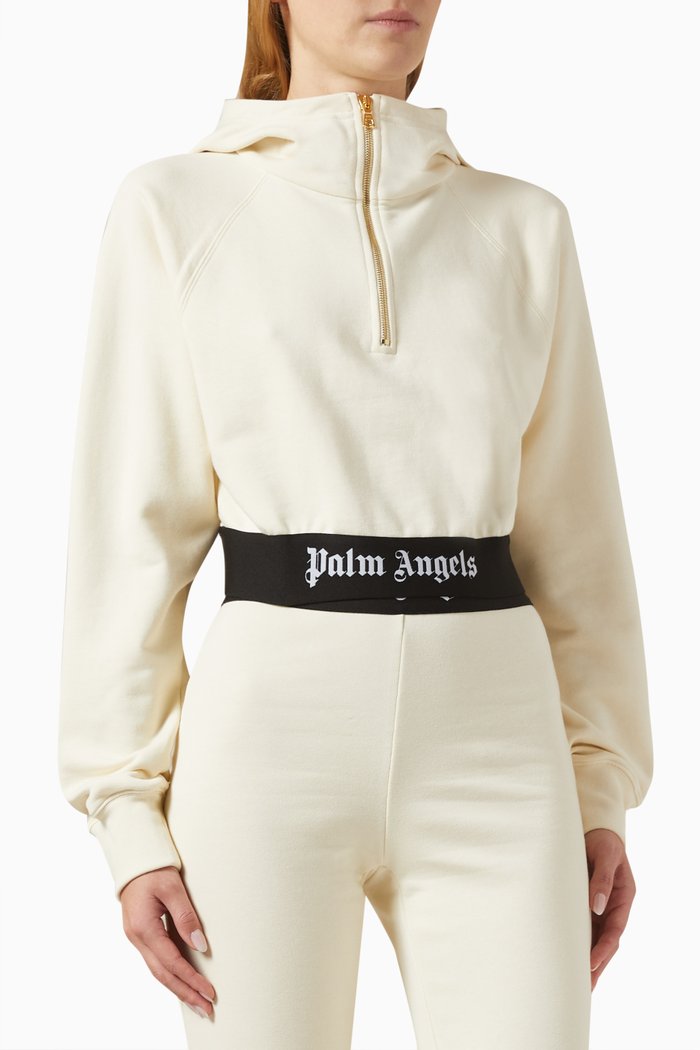 

Logo Tape Cropped Hoodie in Cotton, White