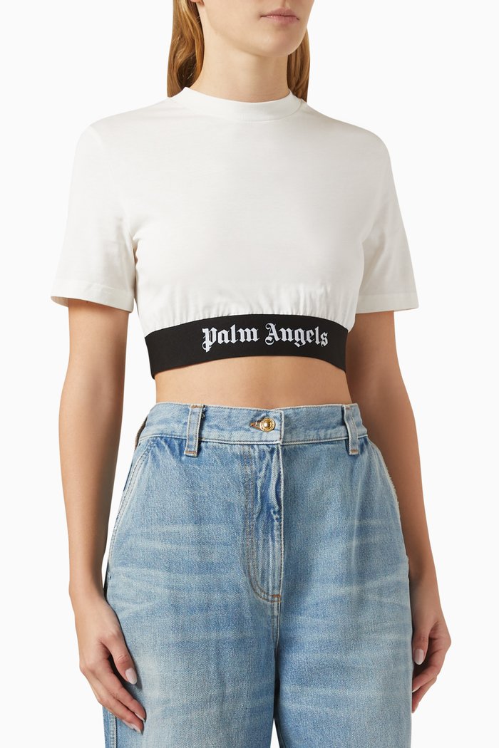 

Logo Tape Cropped T-shirt in Cotton, White