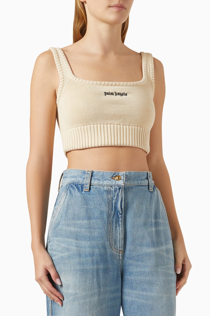

Logo Cropped Top in Cotton-knit, White