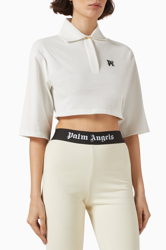 

Monogram Cropped Polo Shirt in Cotton, White