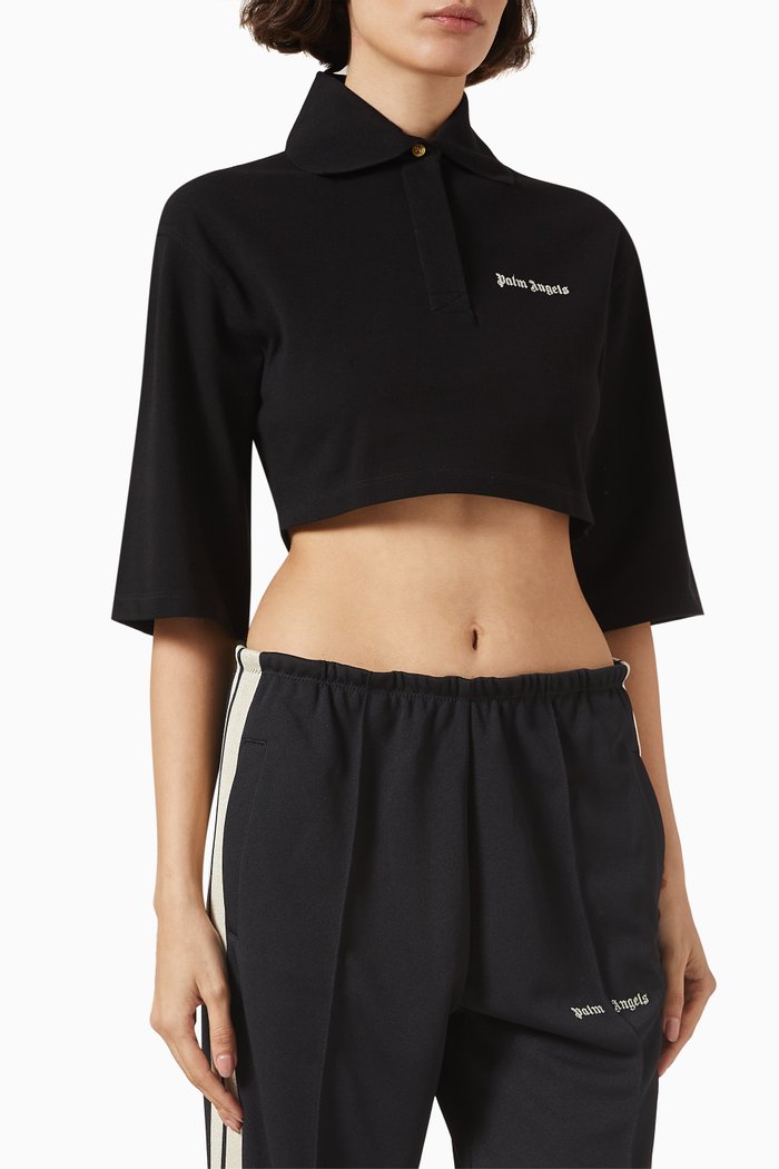 

Classic Logo Cropped Polo Shirt in Cotton, Black