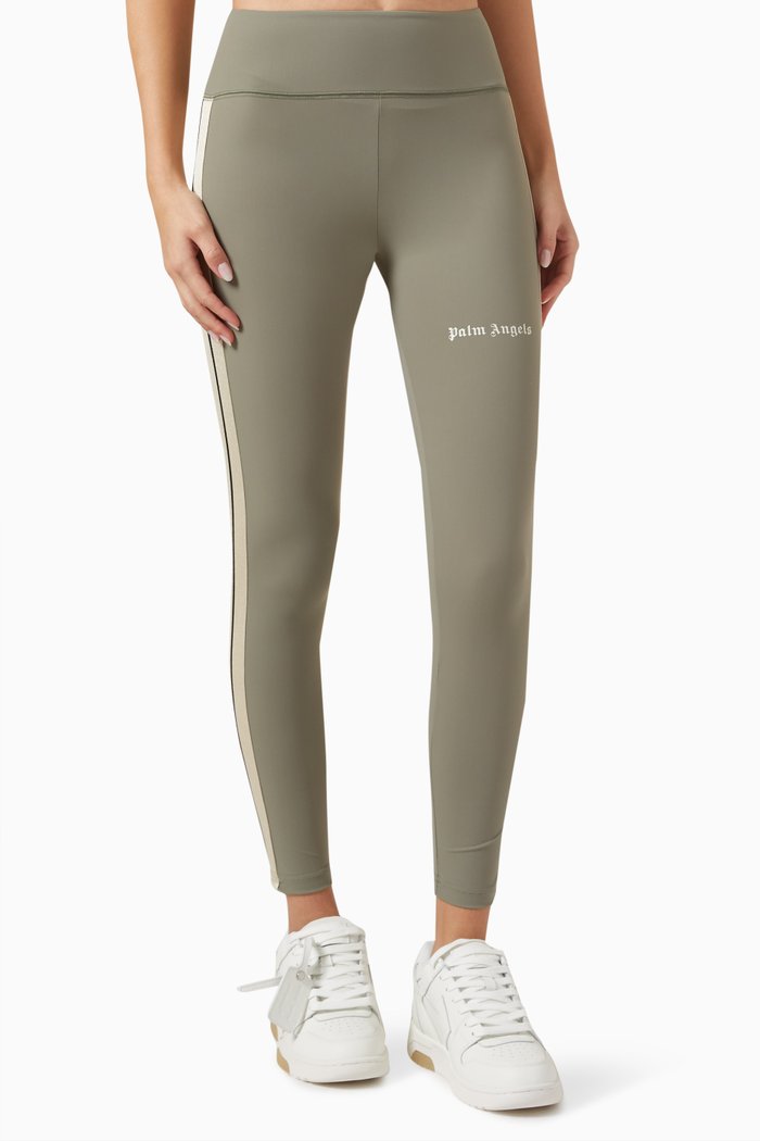 Logo Track Leggings in Stretch Nylon, Neutral