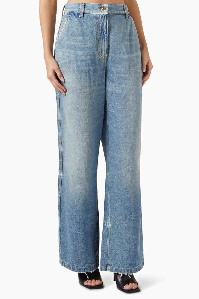 

Logo Wide-leg Jeans in Washed Cotton-denim, Blue