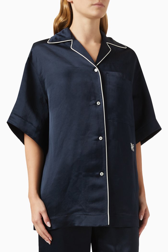 

Monogram Bowling Shirt in Satin, Blue