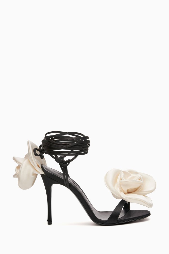 

Flower 105 Lace-up Sandals in Satin, Black