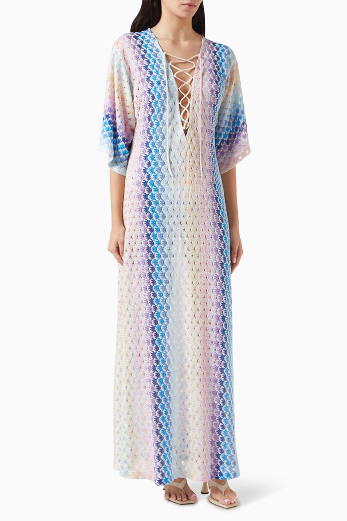 

Lace-effect Cover Up Kaftan in Rayon, Multicolour