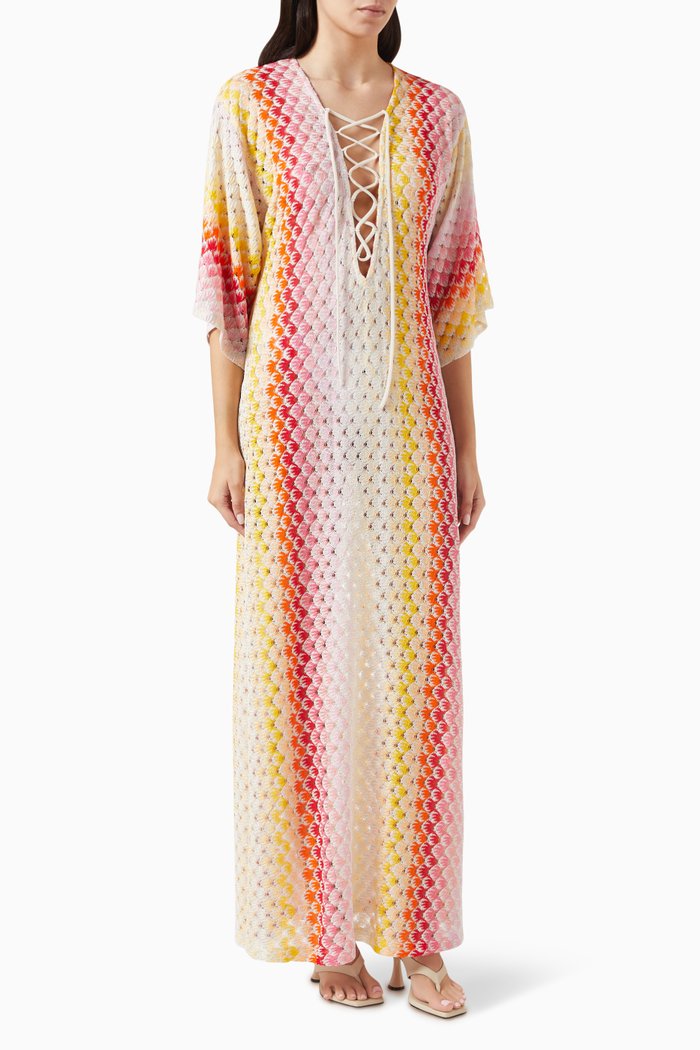 

Lace-effect Cover Up Kaftan in Rayon, Multicolour
