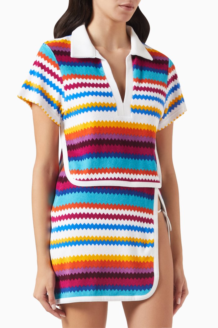 

Zigzag Crop Polo Shirt in Terry Cotton, Multicolour