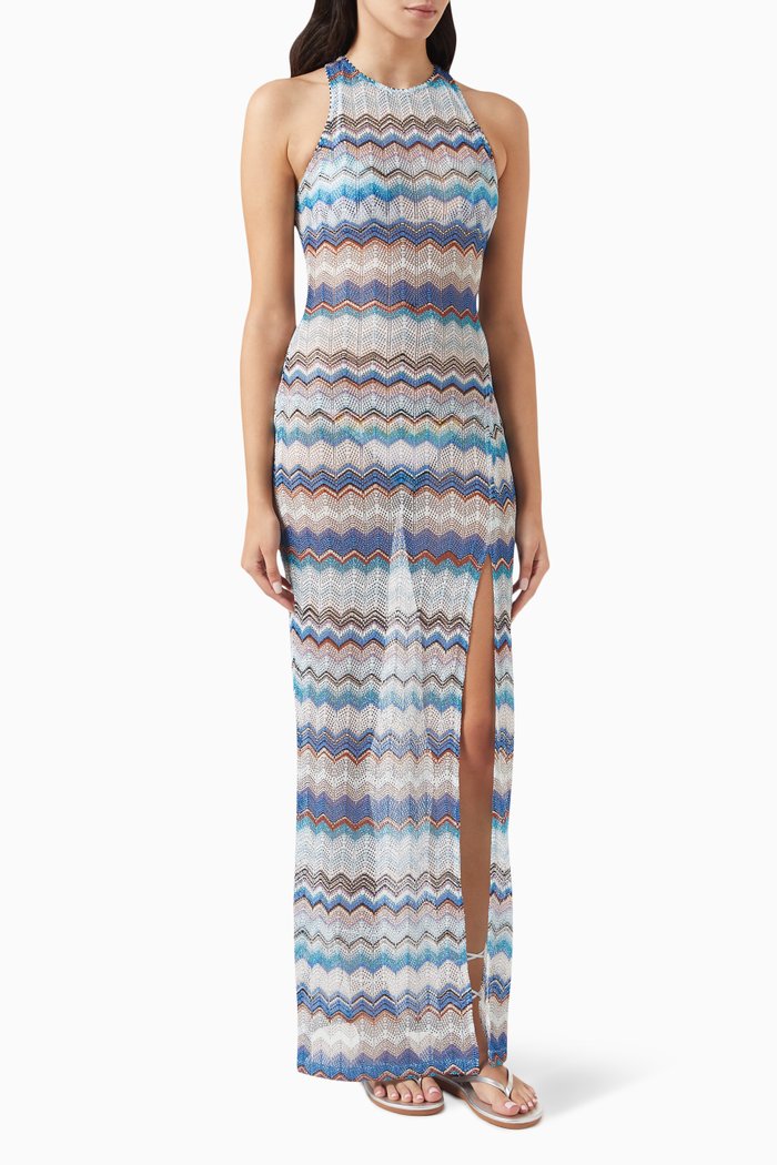 

Micro Chevron Maxi Cover Up in Crochet Knit, Multicolour