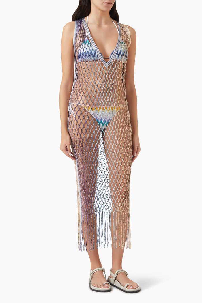 

Net Long Cover Up Dress in Rayon, Multicolour