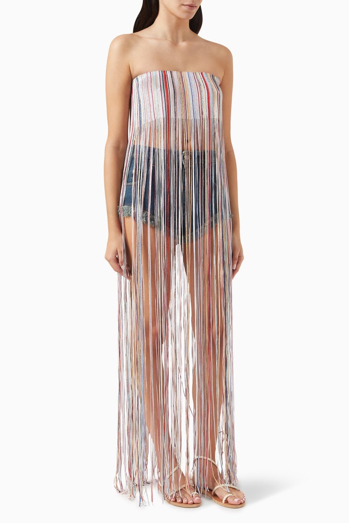 

Fringed Bustier Cover Up Dress in Rayon, Multicolour