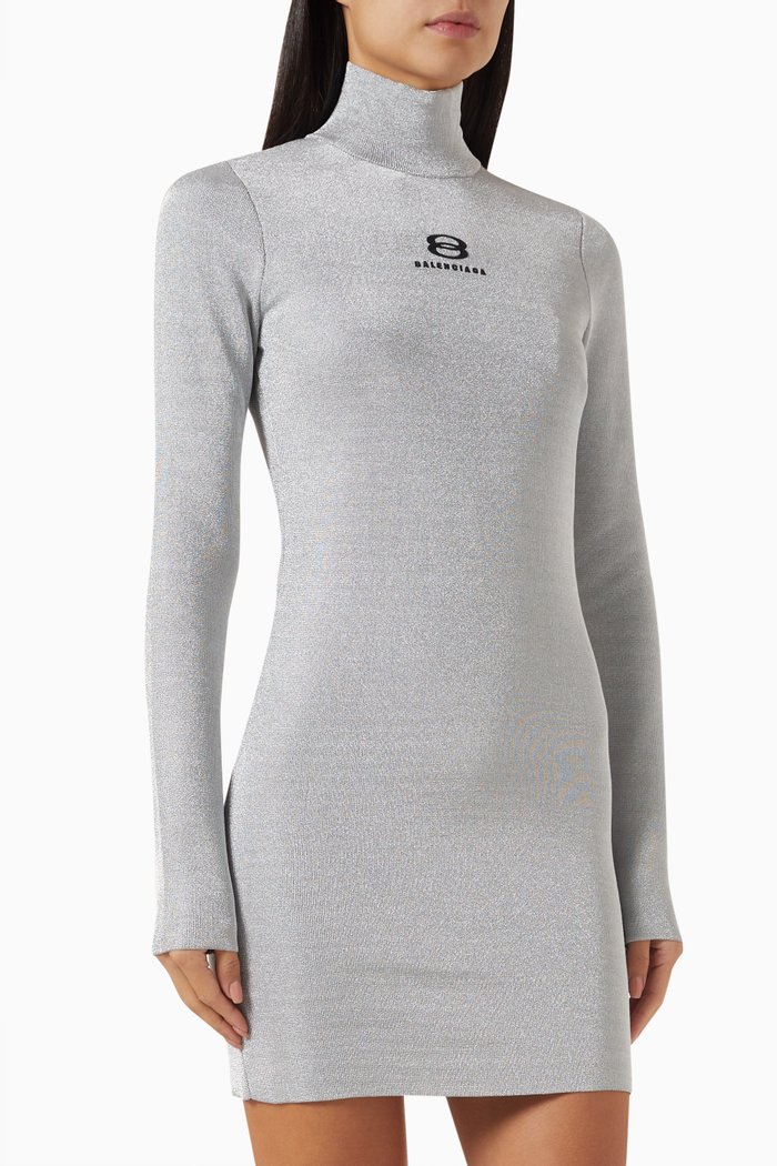 

Unity Sports Icon Mini Dress in Metallic Wool-knit, Silver
