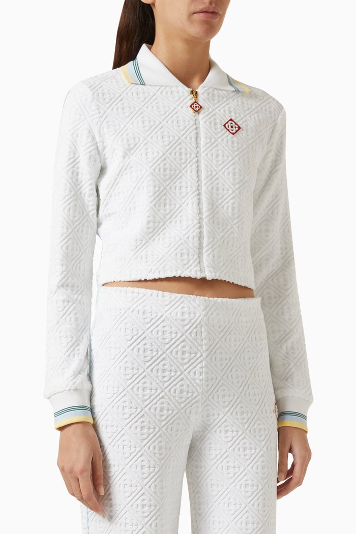 

Cropped Track Jacket in Textured Cotton-blend, White