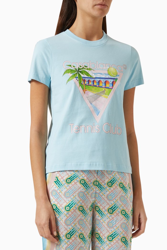 

Tennis Club Printed T-shirt in Cotton-jersey, Blue