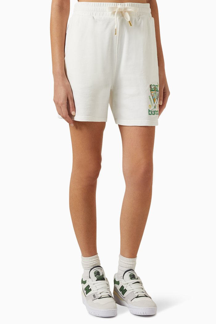

Le Jeu Embroidered Sweatshorts in Organic Cotton-jersey, White