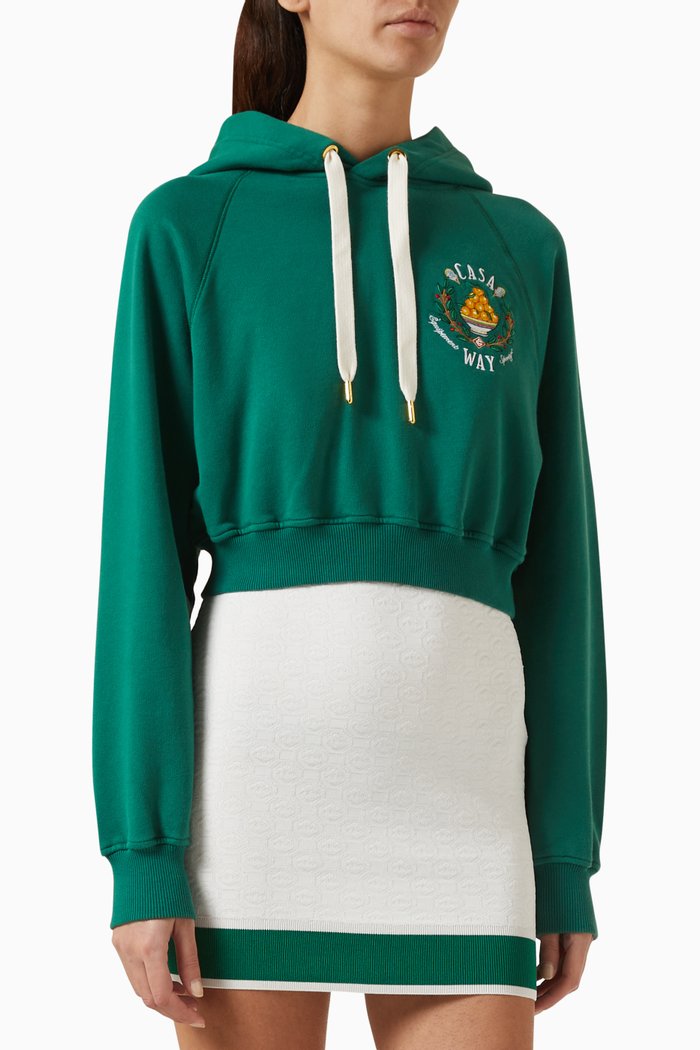 

Casa Way Embroidered Cropped Hoodie in Organic Cotton, Green