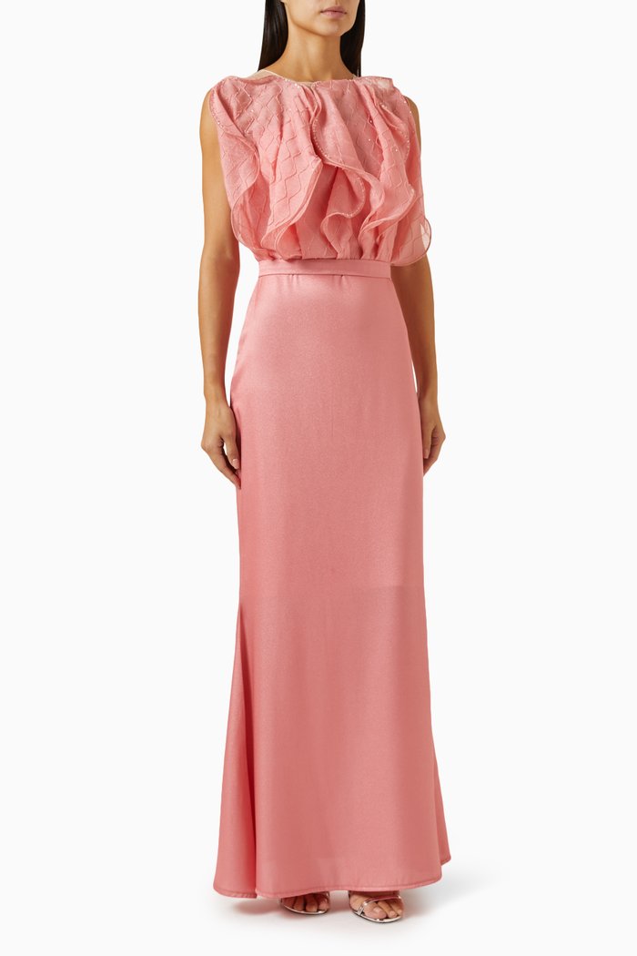 

Organza-bodice Maxi Dress in Crepe, Pink