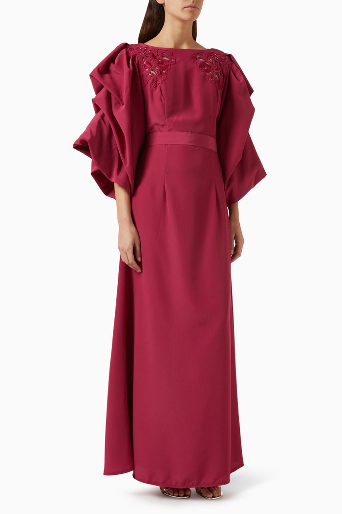 

Embroidered Maxi Dress in Crepe, Pink