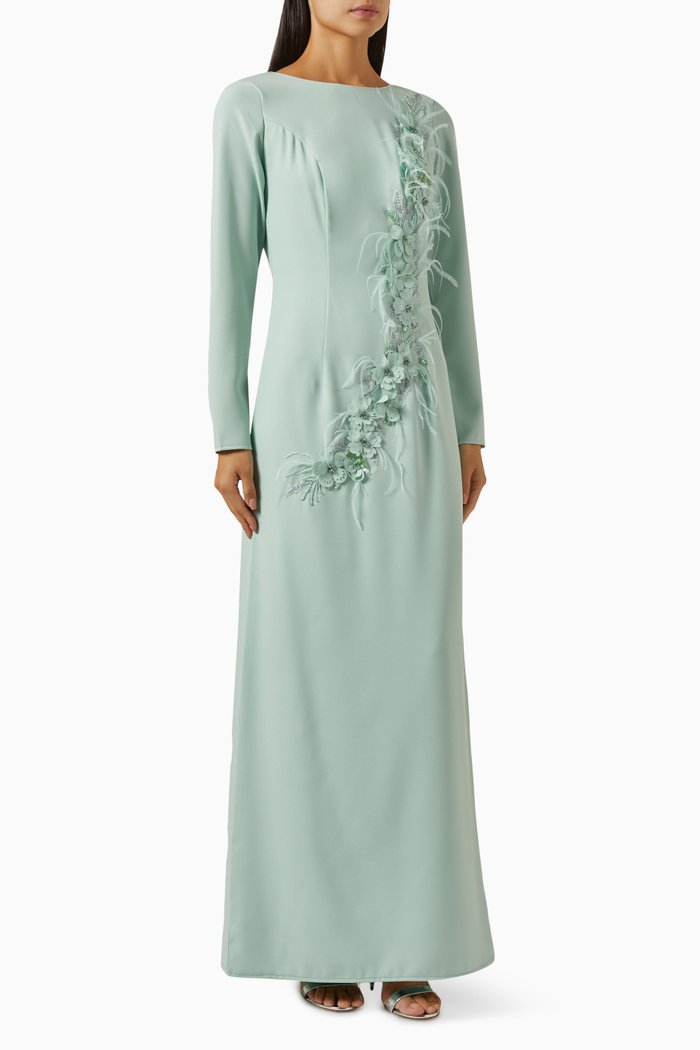 

Embellished Floral Maxi Dress, Green