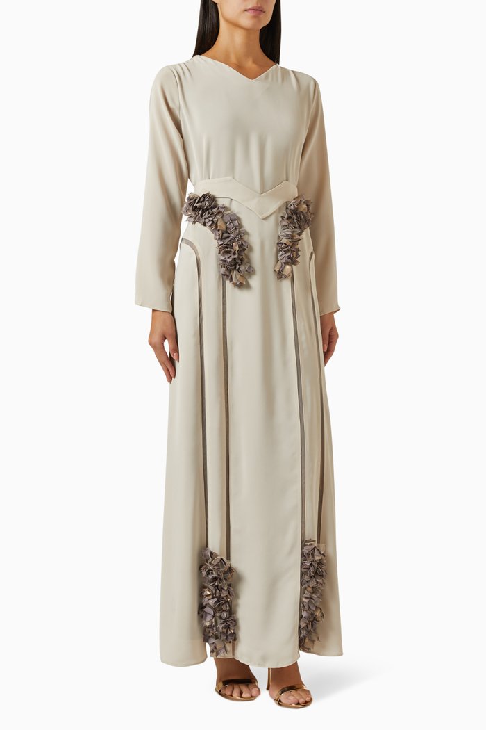 

Belted Floral Maxi Dress, Neutral