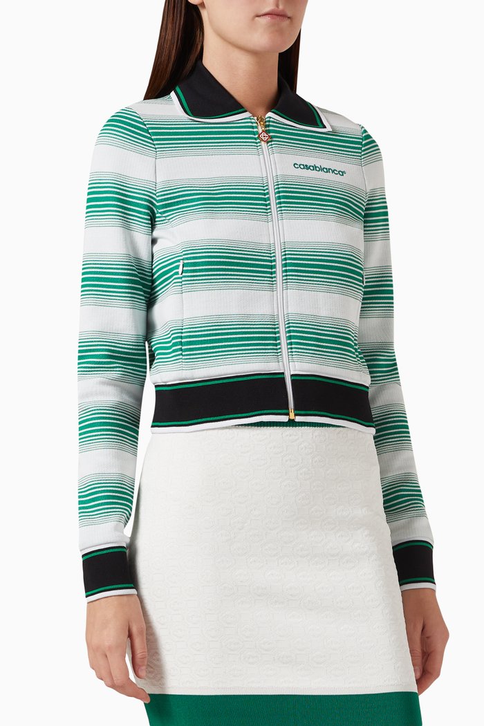 Striped Track Jacket in Cotton-blend, Green