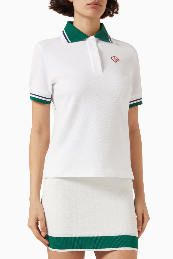Monogram Polo Shirt in Organic Cotton-piqué, White