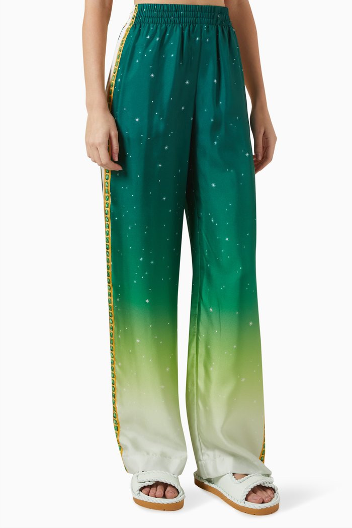

Printed Wide-leg Pants in Silk, Green