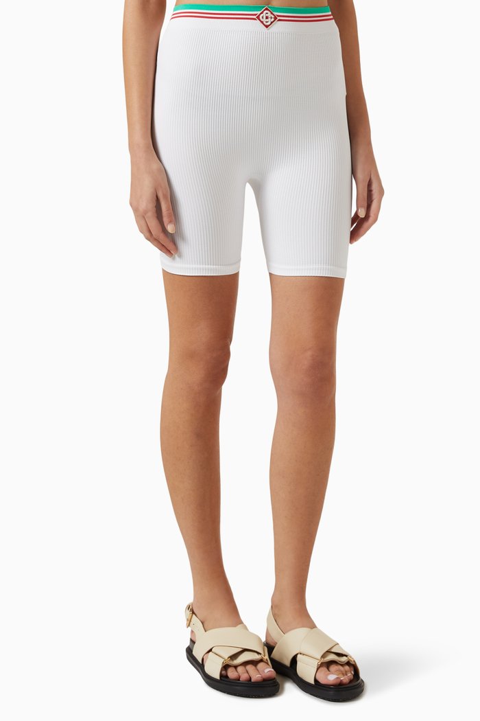 

Seamless Cycling Shorts in Ribbed Nylon, White