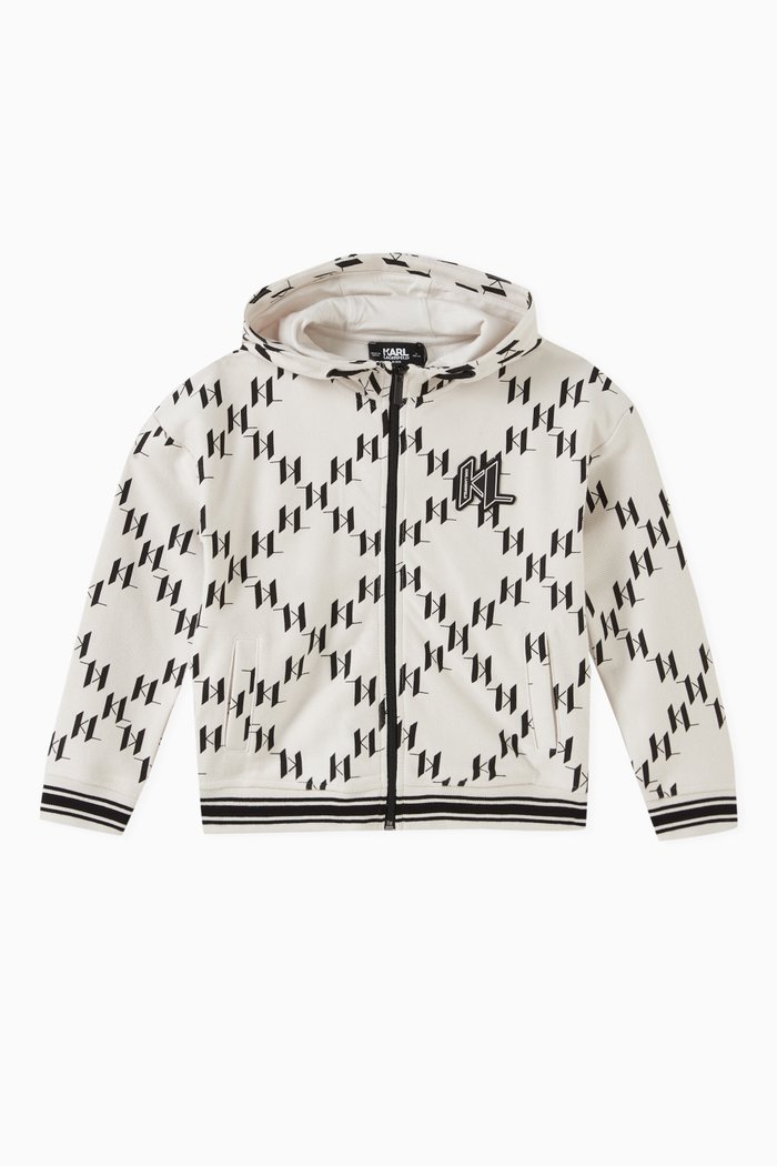 Monogram Zip-up Hoodie in Cotton, Neutral