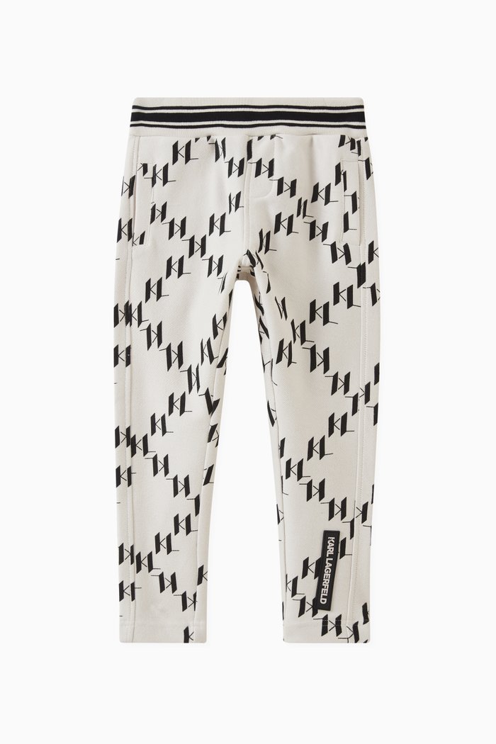 

Monogram-print Slim-fit Pants in Cotton-twill, Neutral