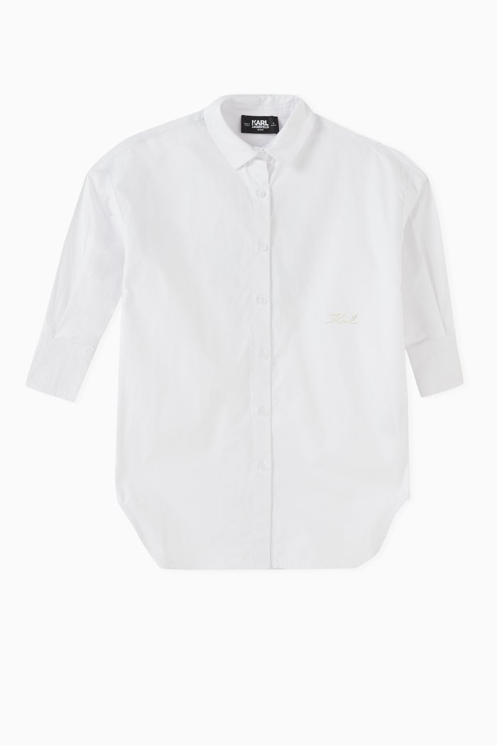 

Embellished Logo Shirtdress in Cotton, White