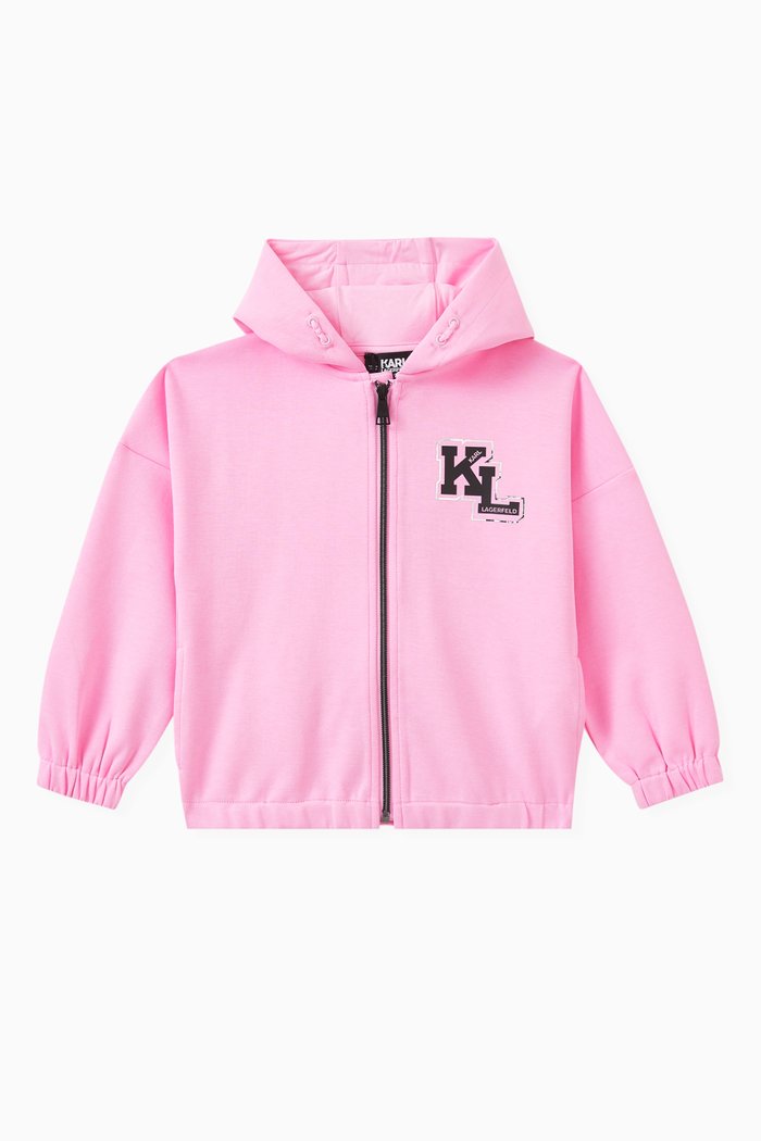 

Logo-print Zipped Hoodie in Cotton Blend, Pink