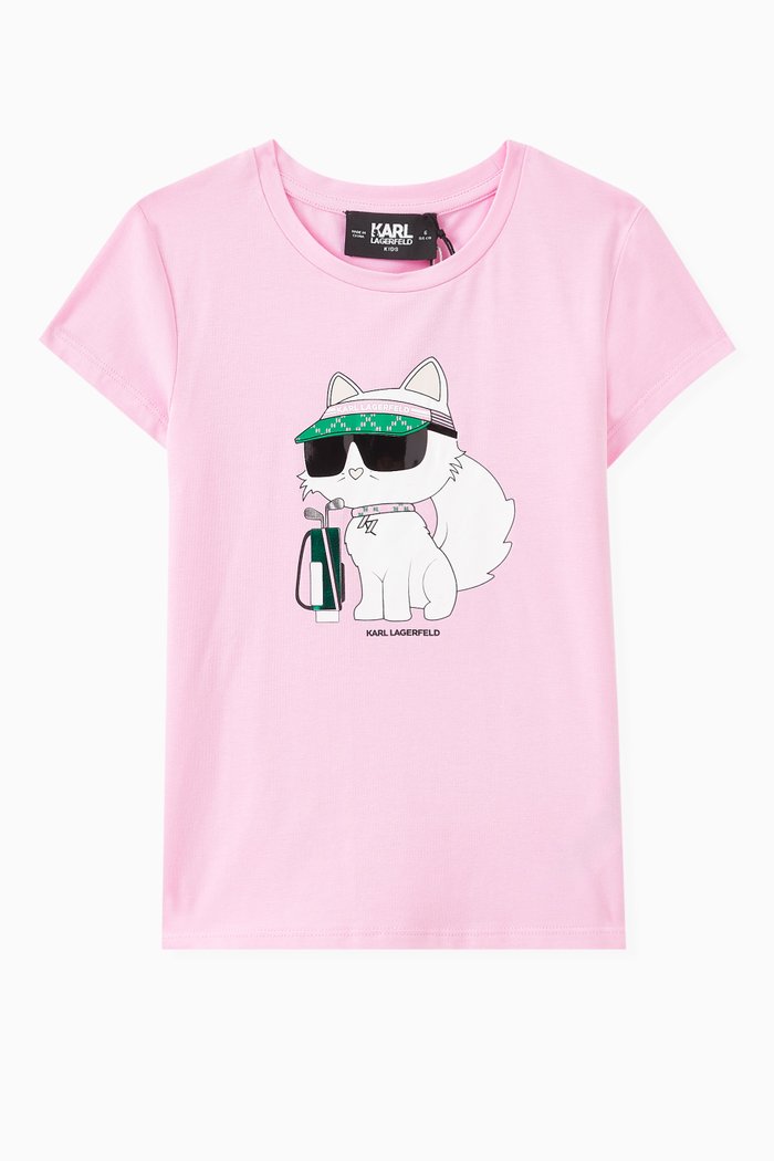 

Choupette-print T-shirt in Stretch Cotton, Pink