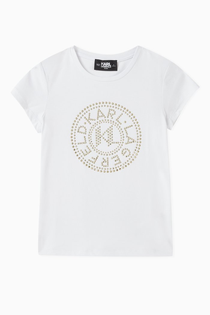 Embellished Logo T-shirt in Cotton Jersey, White
