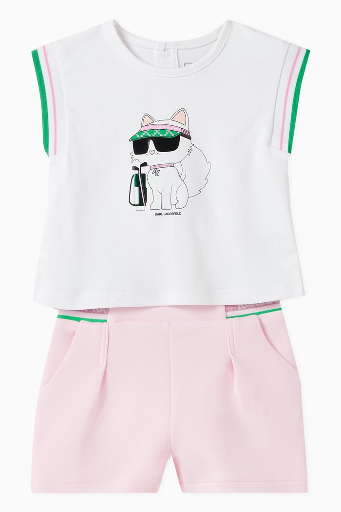 

Ikonik Choupette-print Top & Shorts Set in Cotton-blend, White