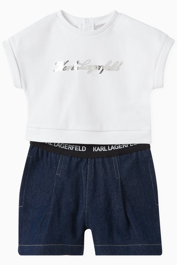 

Logo-print T-shirt & Shorts Set in Organic Cotton-blend, White