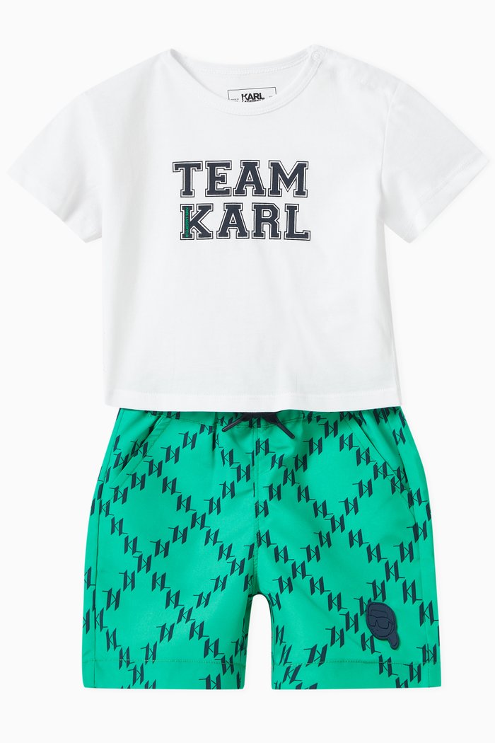 

Logo-print T-shirt & Swim Shorts Set in Cotton & Nylon, White