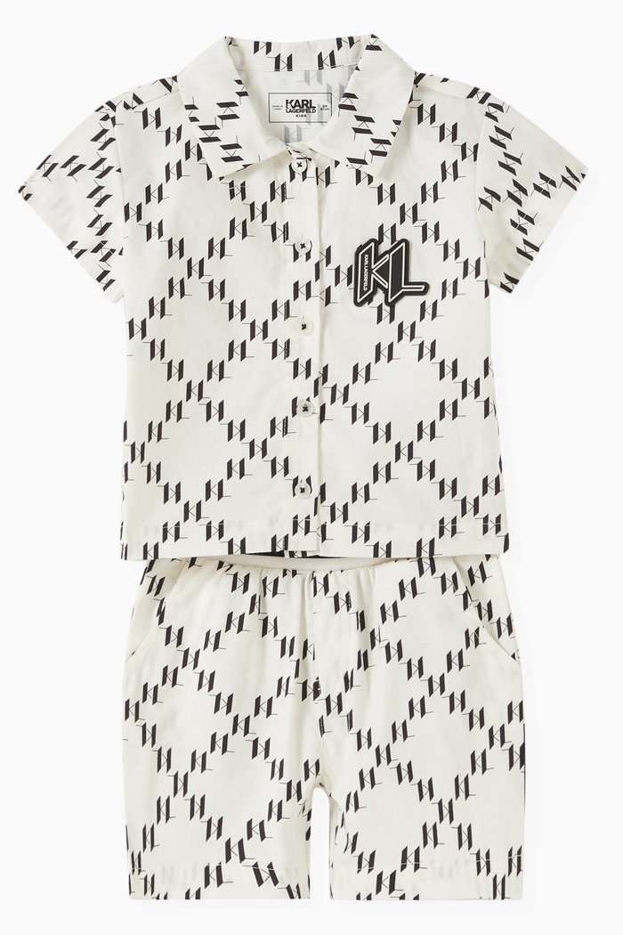 Monogram Polo Shirt & Shorts Set in Cotton, Neutral