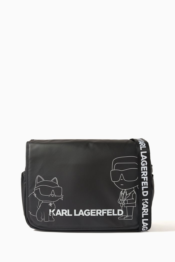 Logo-print Changing Bag in Faux Leather, Black