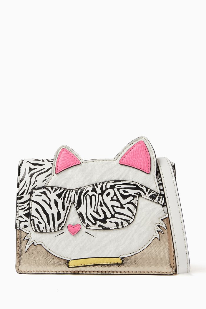 

Choupette Colour-block Shoulder Bag in Faux Leather, White