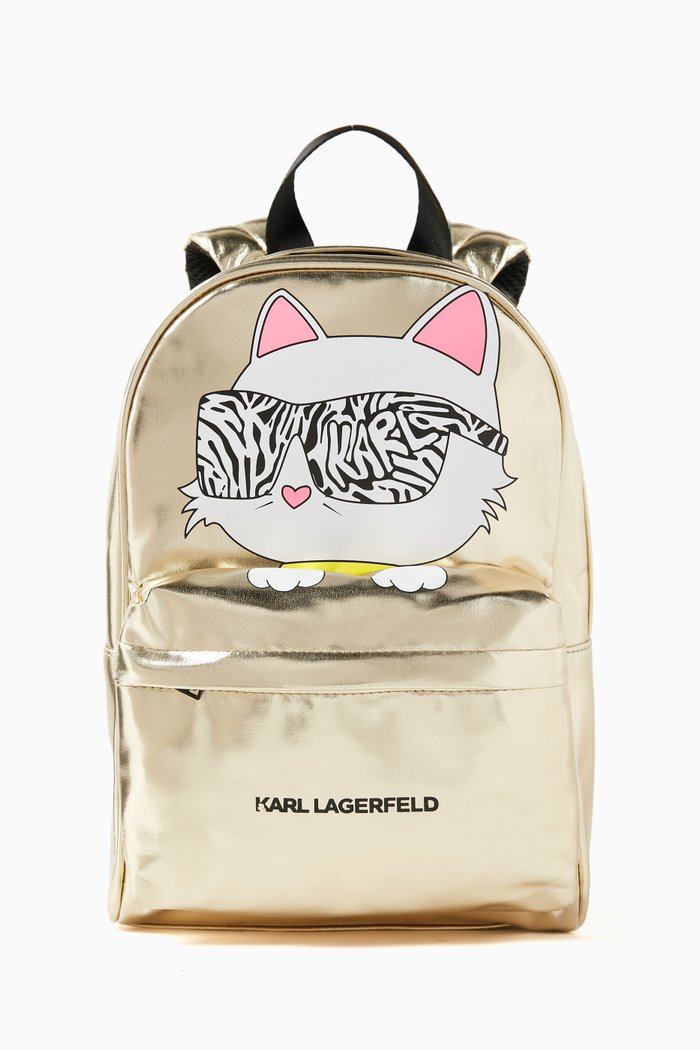 

Small Choupette Backpack in Metallic Faux Leather, Gold