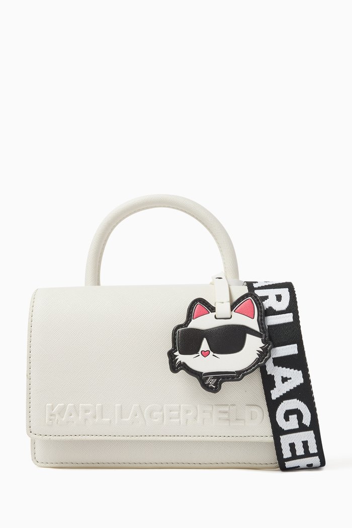 Choupette-charm Shoulder Bag in Faux Leather, Neutral