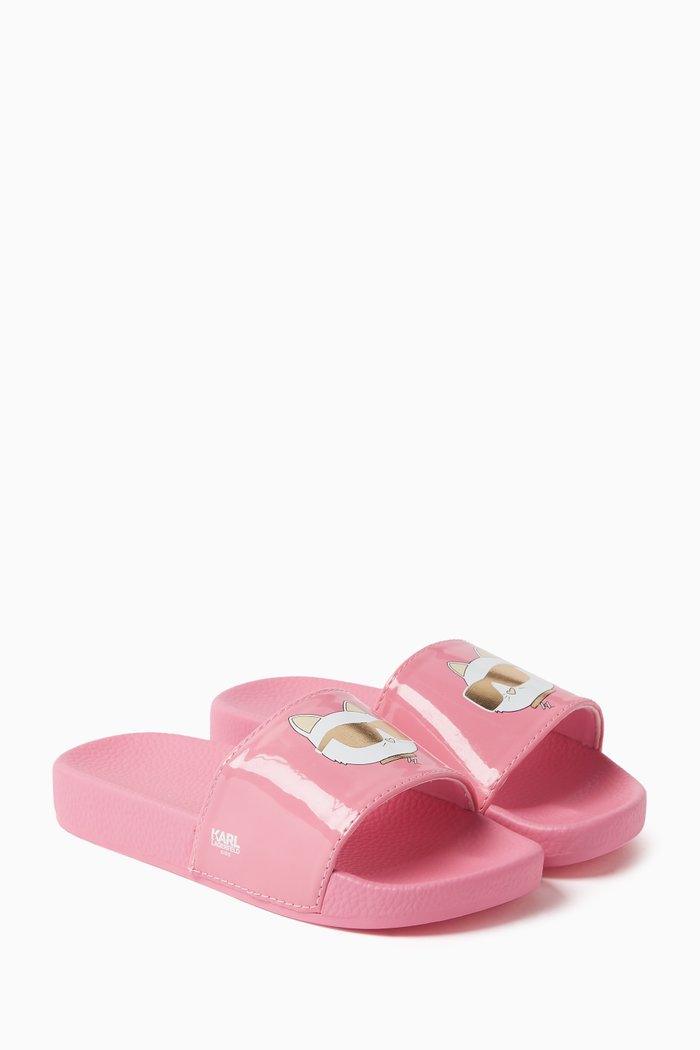 Ikonik Choupette Logo-print Slides in Rubber, Pink