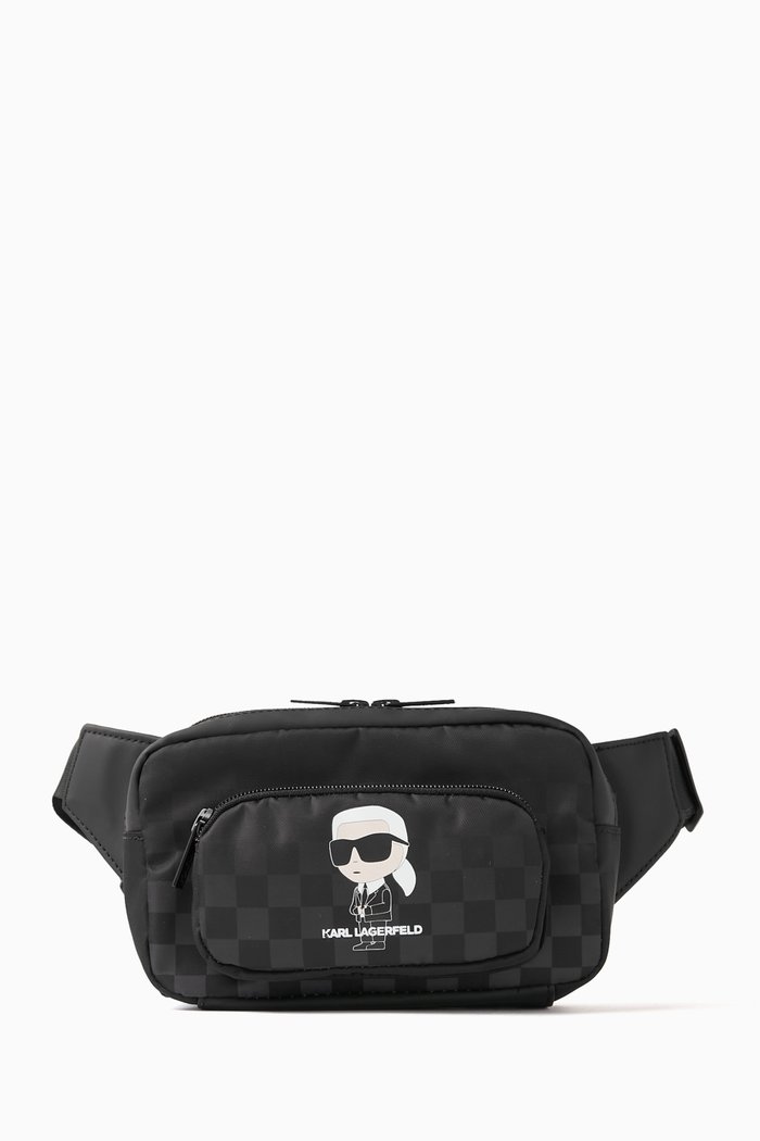 K/Ikonik Checkered Belt Bag in Twill, Black