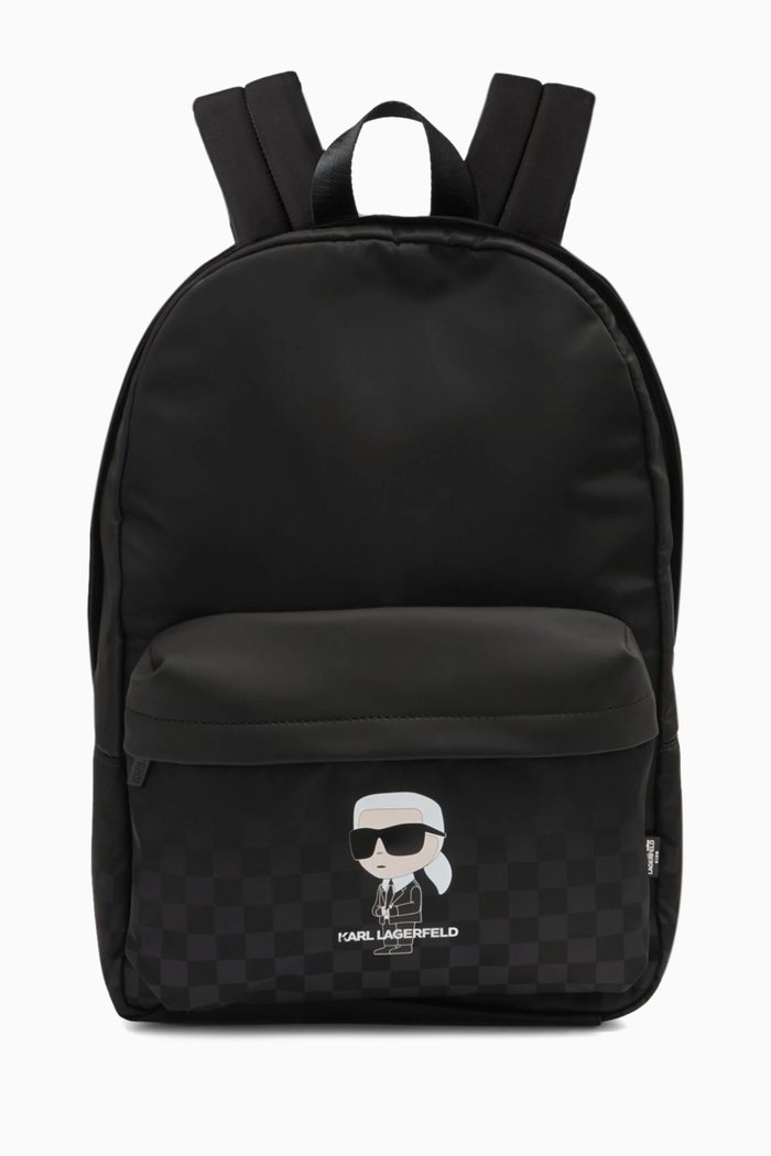 

K/Ikonik Checkered Backpack in Twill, Black